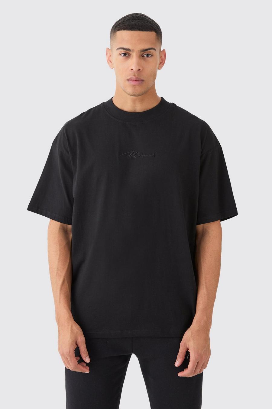 Black Man Signature Basic Oversize t-shirt med hög halsmudd image number 1