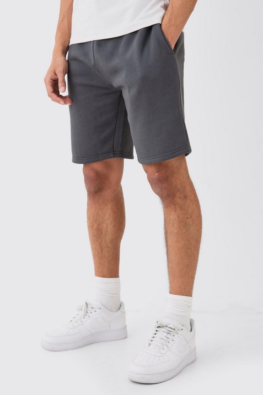 Charcoal  Loose Fit Mid Length Basic Shorts