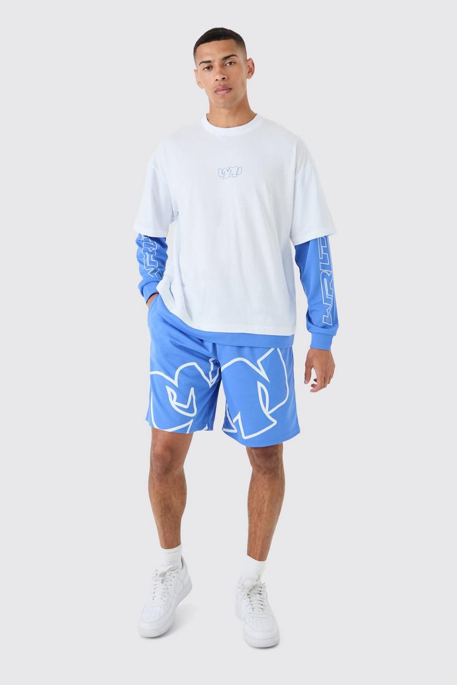 Multi Oversize t-shirt och shorts i mesh image number 1