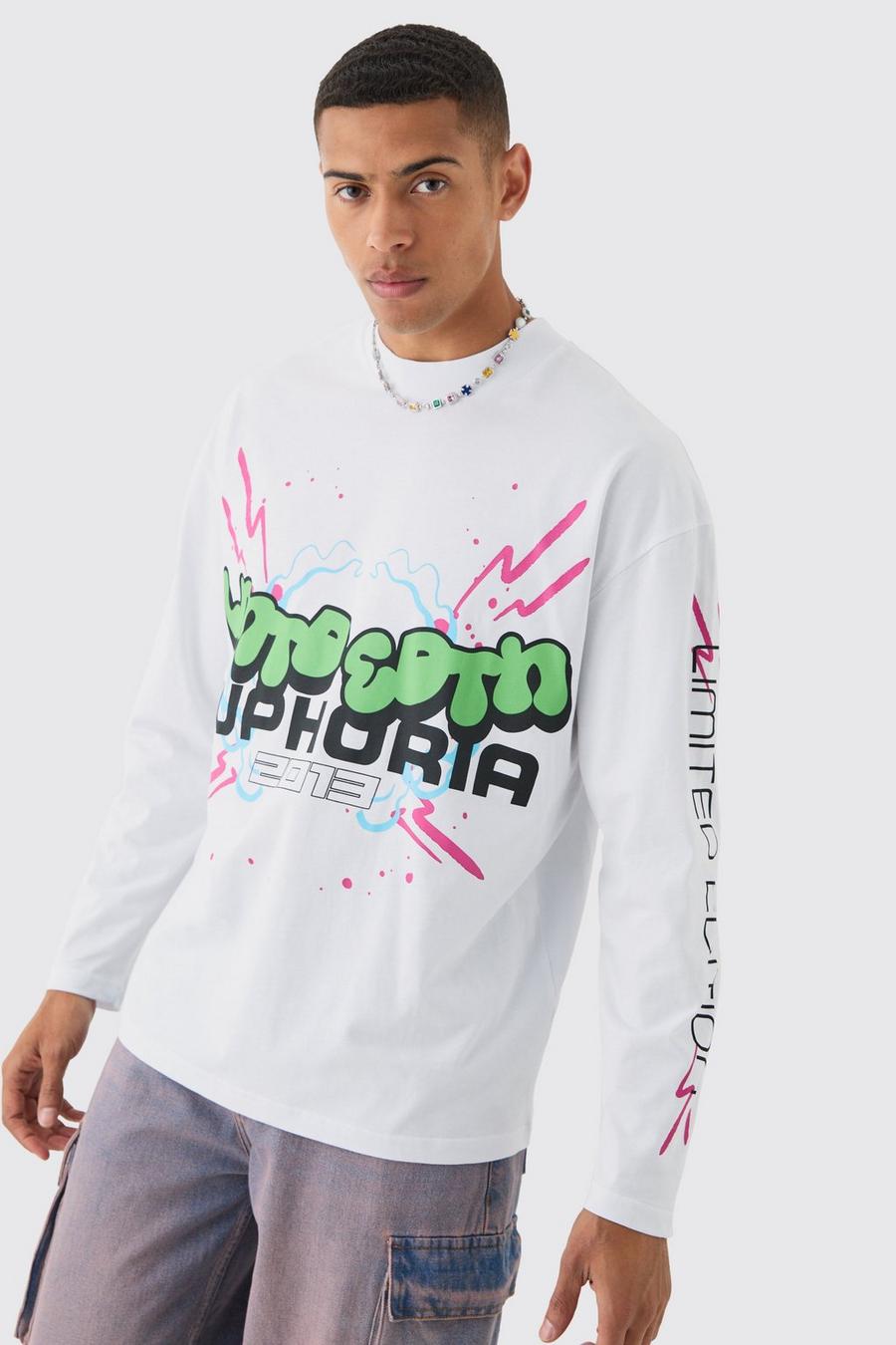 White Euphoria T-Shirt Met Lange Mouwen En Print