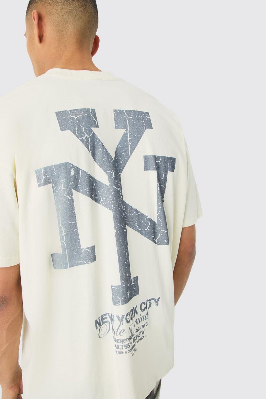T-shirt oversize con grafica NY, Ecru