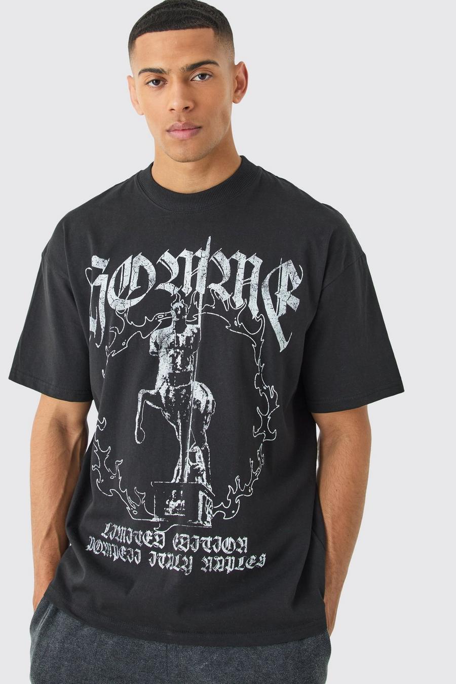 Oversize T-Shirt mit Homme Print, Black