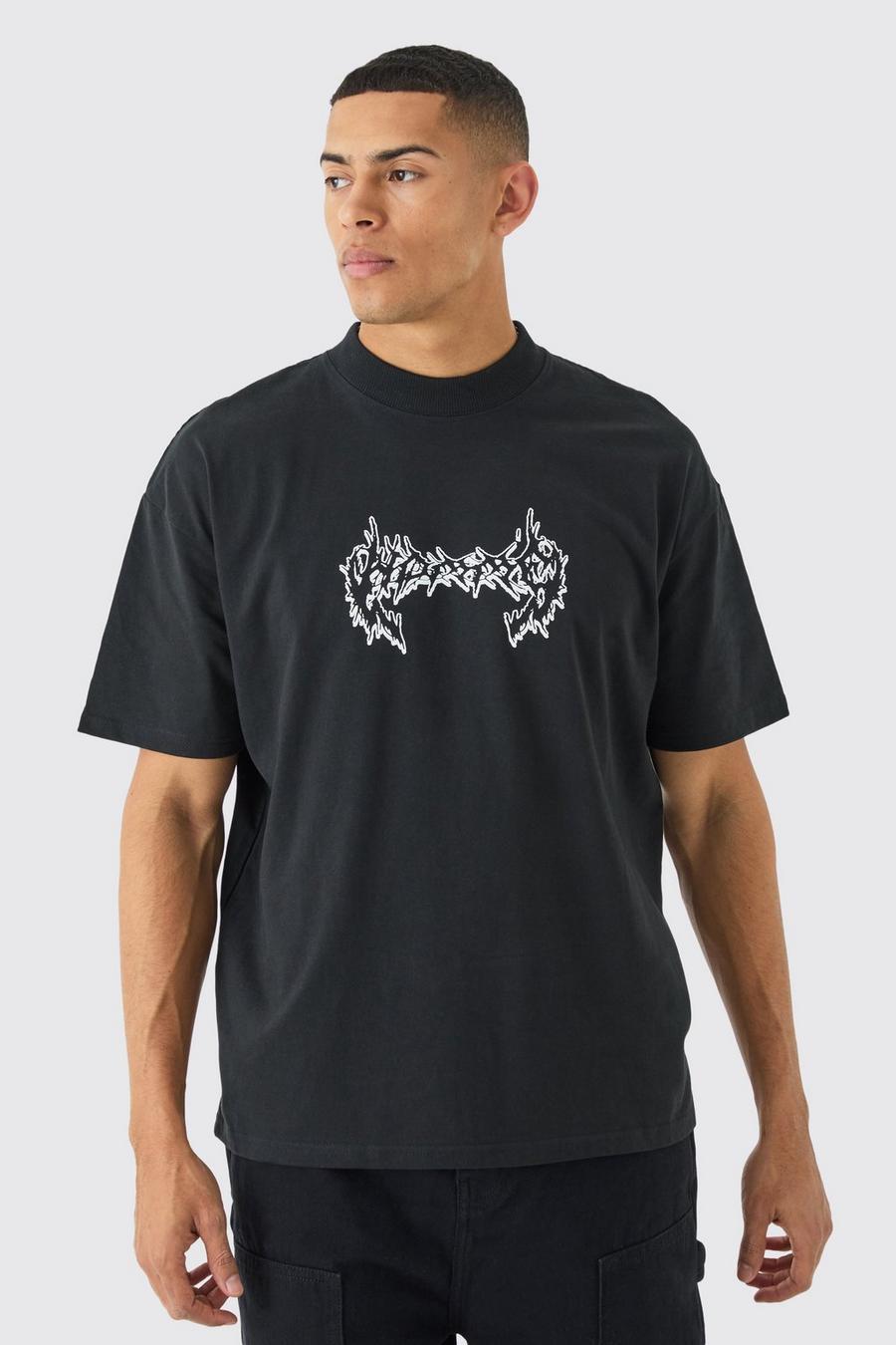 Camiseta oversize con estampado gráfico de tatuaje, Black image number 1