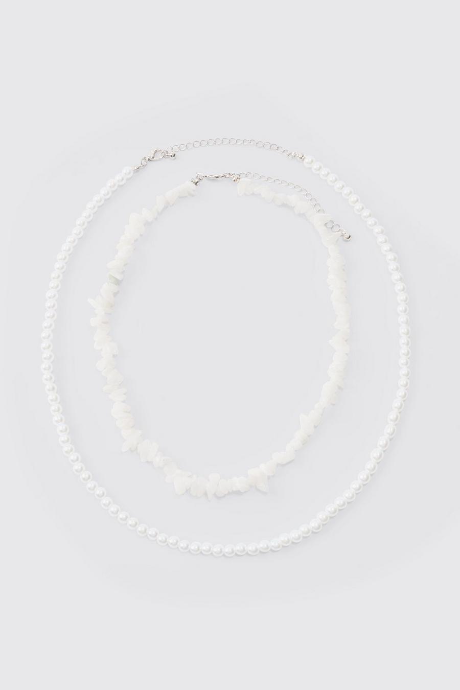 White Halsband med pärlor i vitt