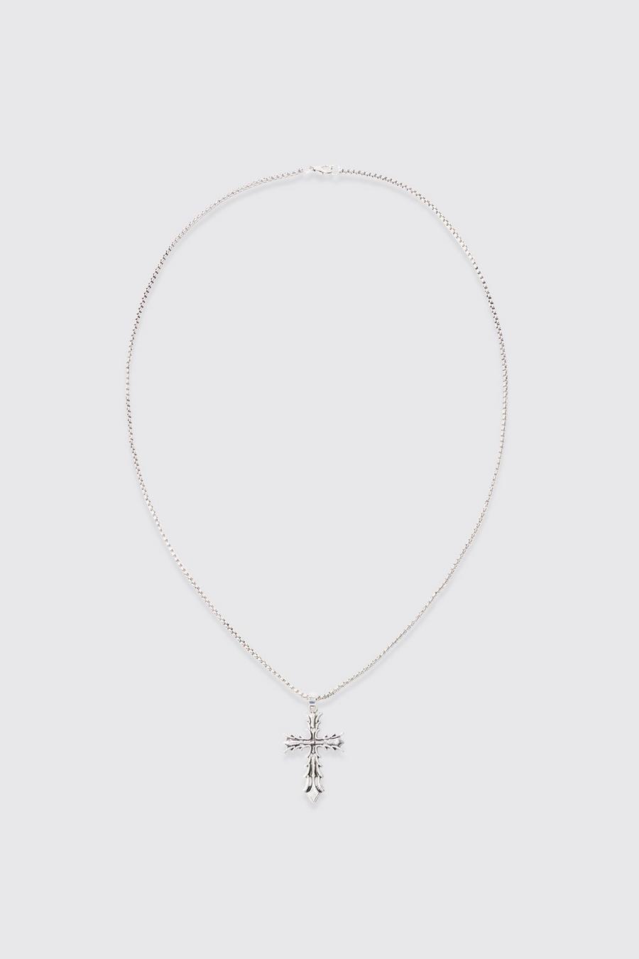 Gothic Cross Pendant Necklace In Silver