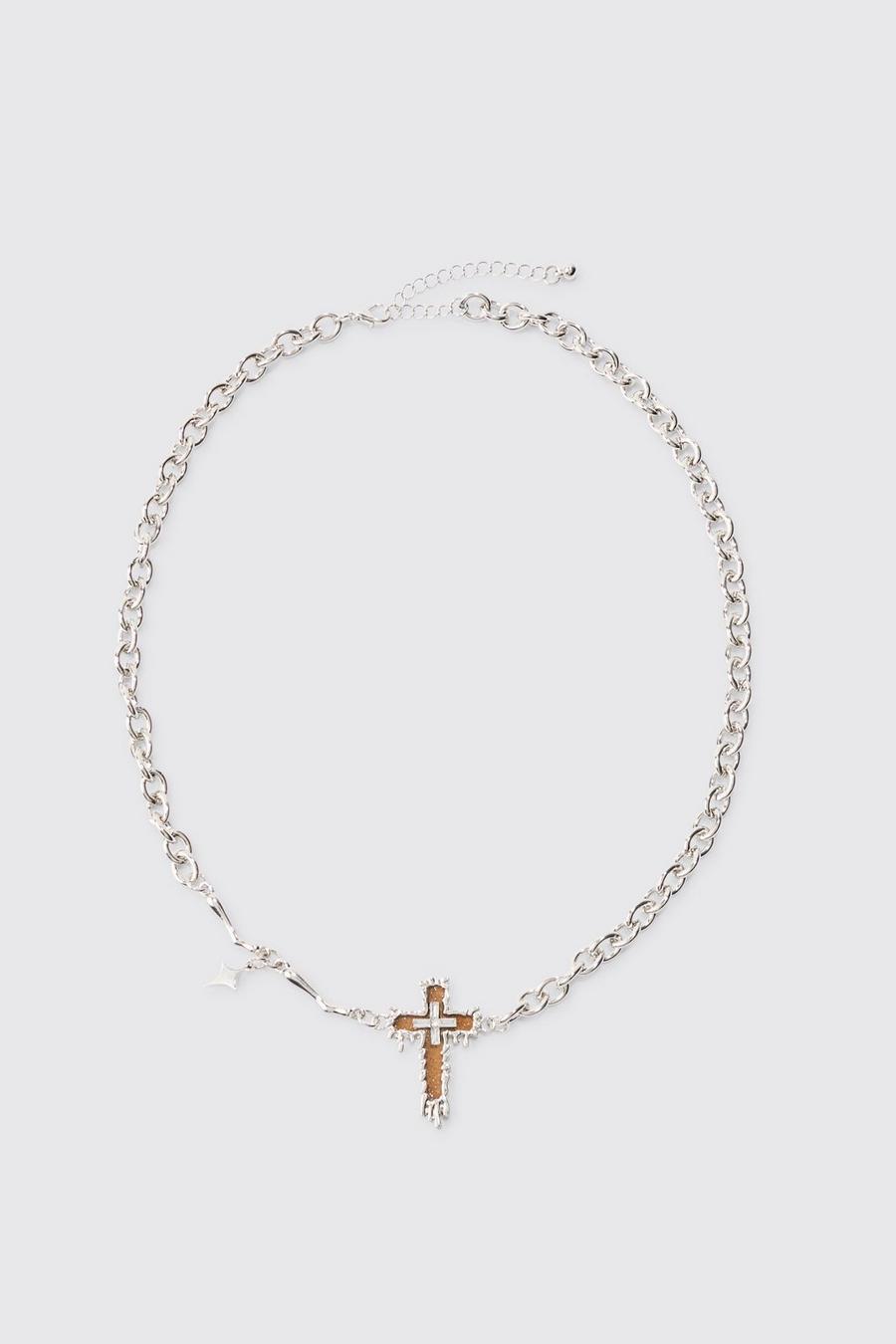 Drip Cross Pendant Necklace In Silver