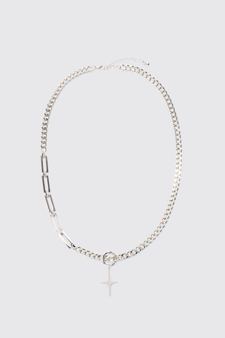 Half Chunky Chain Pendant Necklace In Silver
