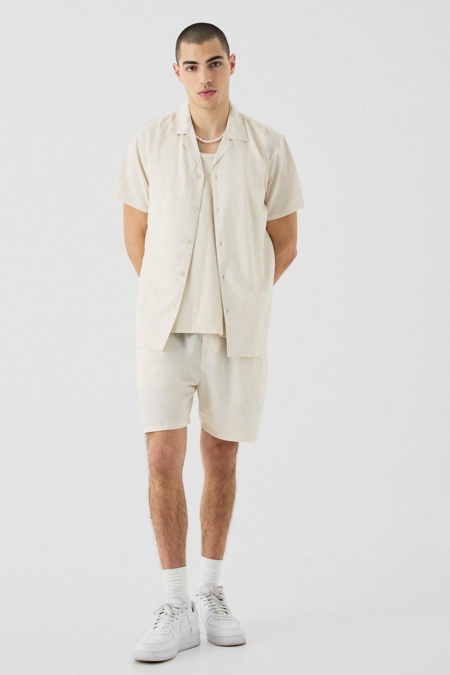 Kurzärmliges Leinen-Hemd & Shorts, Natural