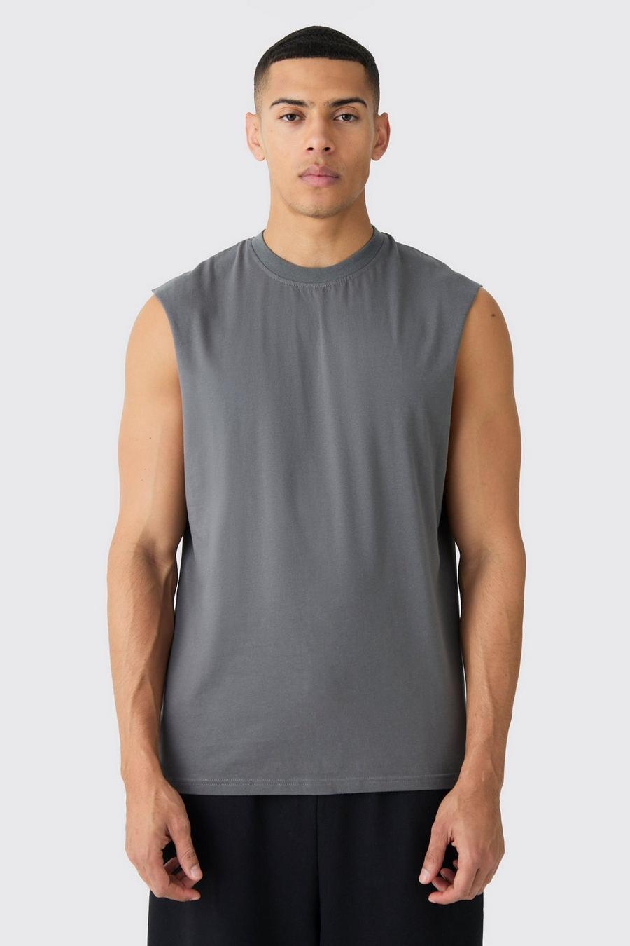 Charcoal Basic Tank Top Met Grote Armgaten image number 1