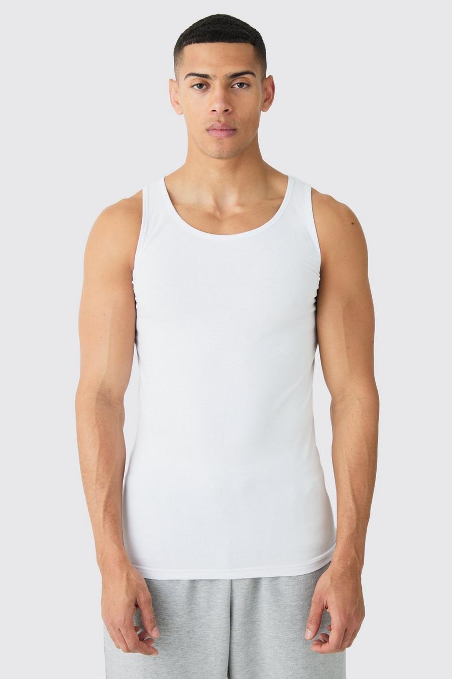 White Basic Muscle Fit Vest image number 1