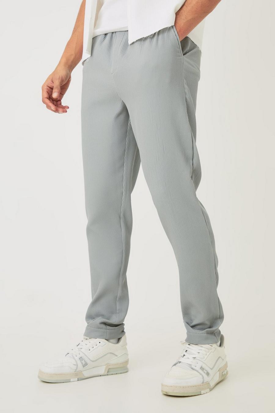 Pantaloni a pieghe Slim Fit con vita elasticizzata, Grey