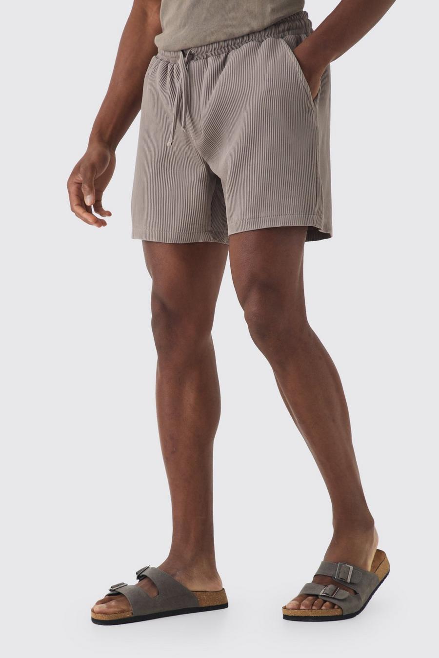 Taupe Elasticated Waist Pleated Drawcord Shorts image number 1