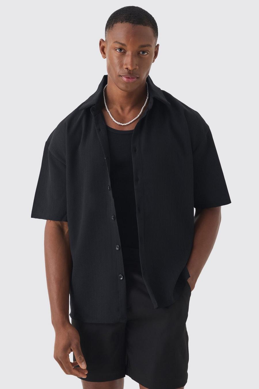 Black Plisserad oversize skjorta med knappar image number 1