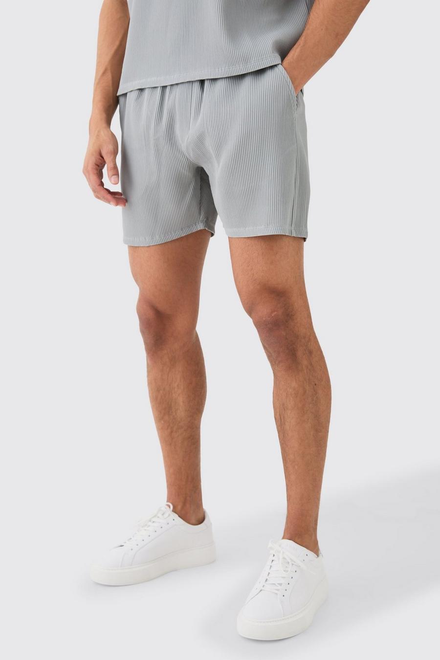 Grey Elasticated Waist Pleated Drawcord Shorts