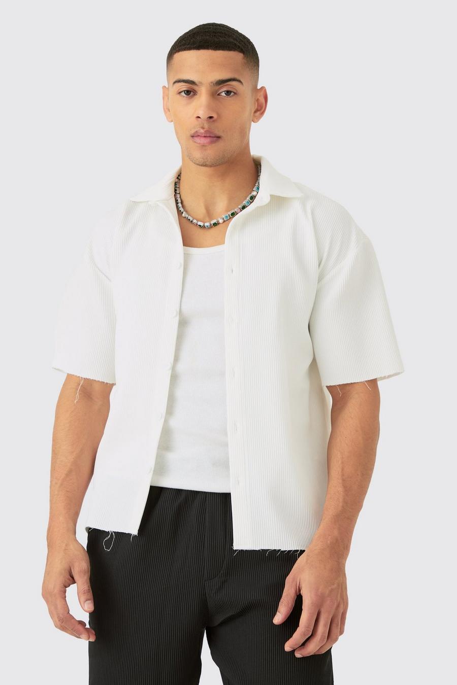 White Pleated Oversized Button Up Shirt image number 1