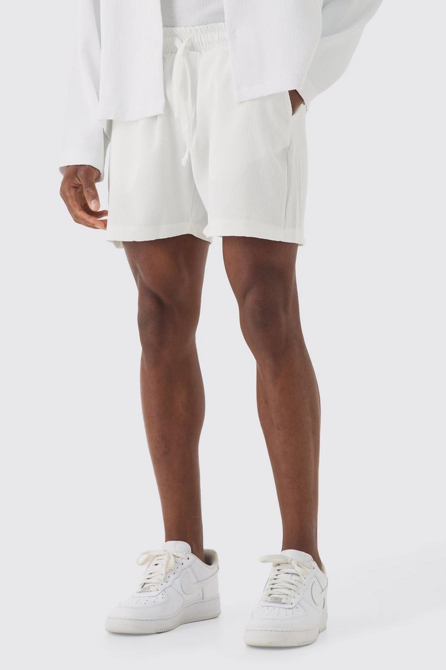 White Pleated Drawcord Shorts
