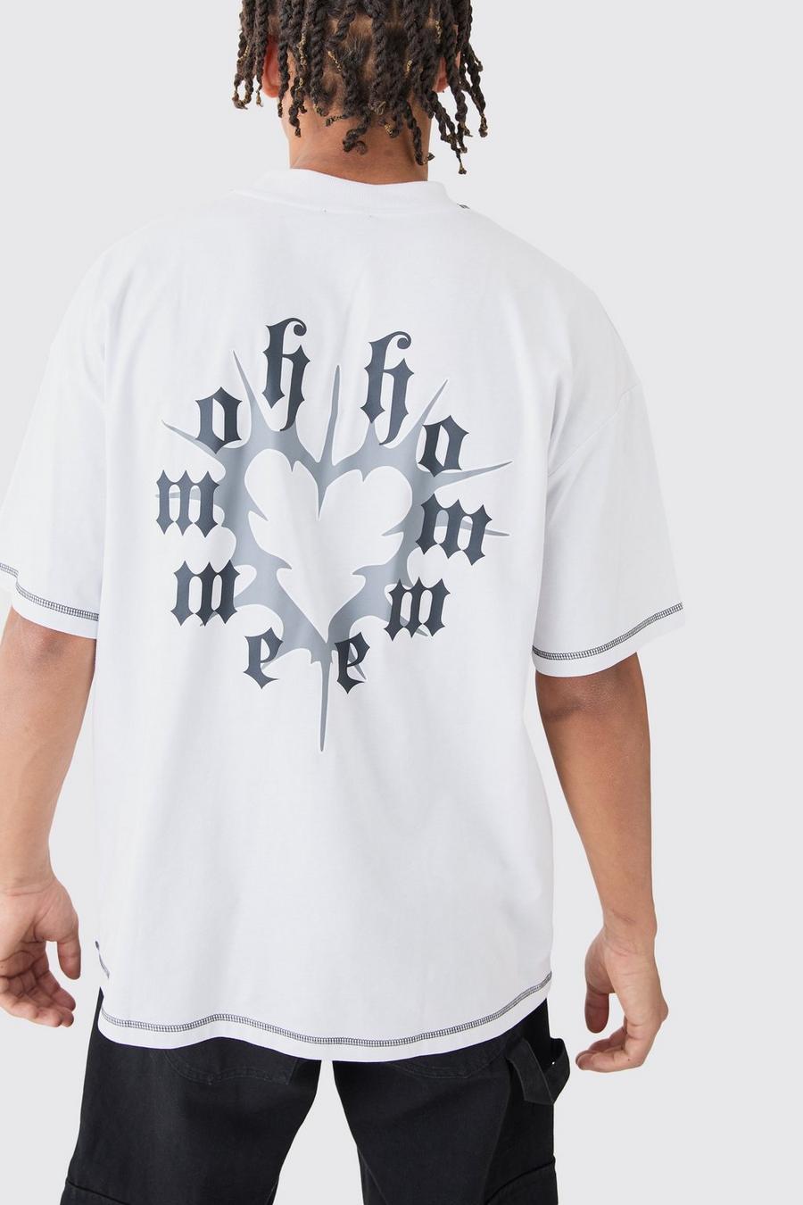 White Oversized Graphic Heart Contrast Stitch T-shirt image number 1