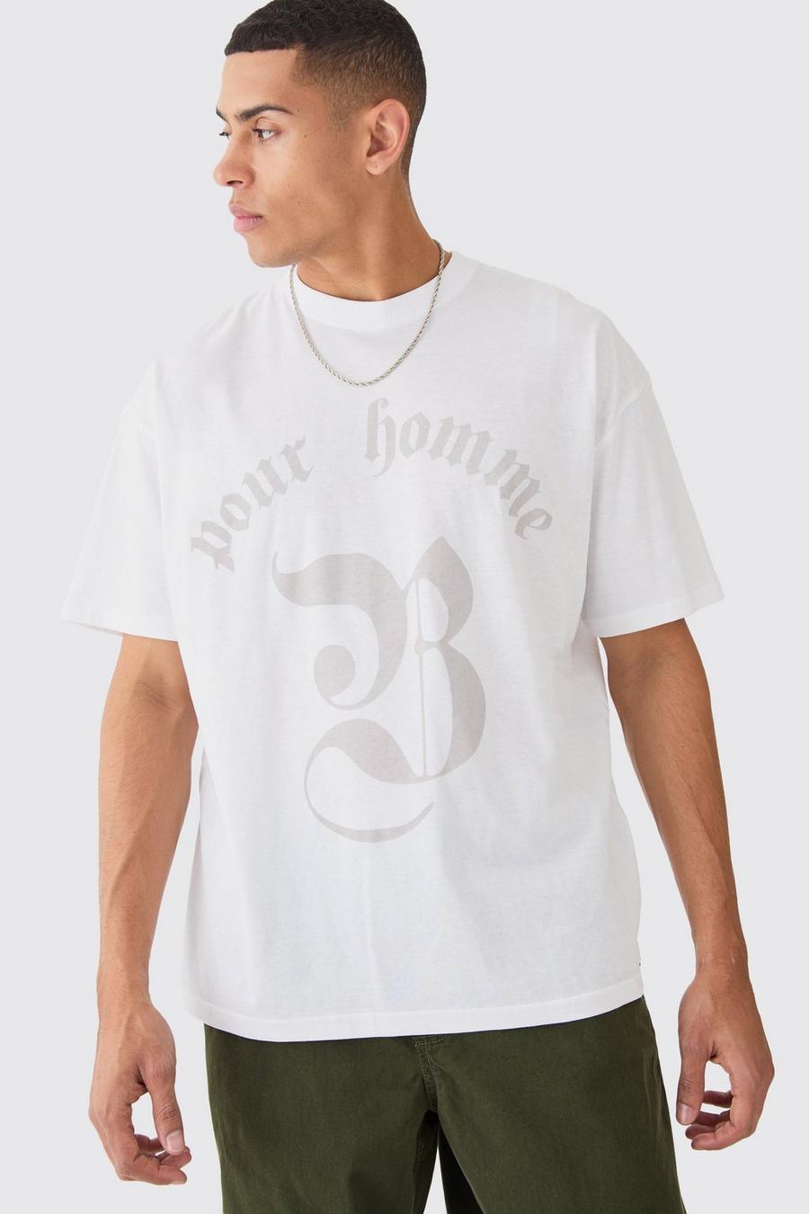 White Oversized Pour Homme T-Shirt Met Print image number 1
