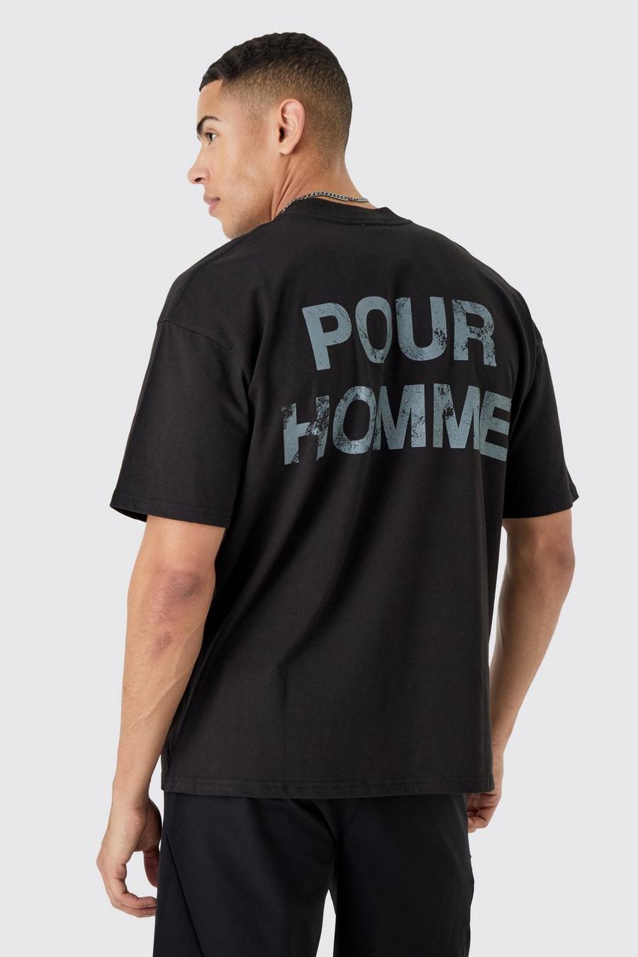 Camiseta oversize con estampado gráfico Pour Homme, Black