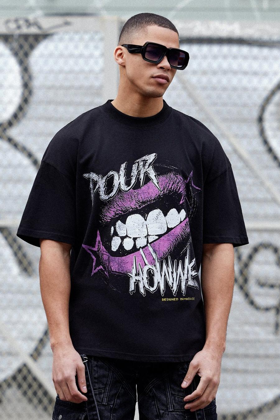 Oversize T-Shirt mit Mouth Print, Black