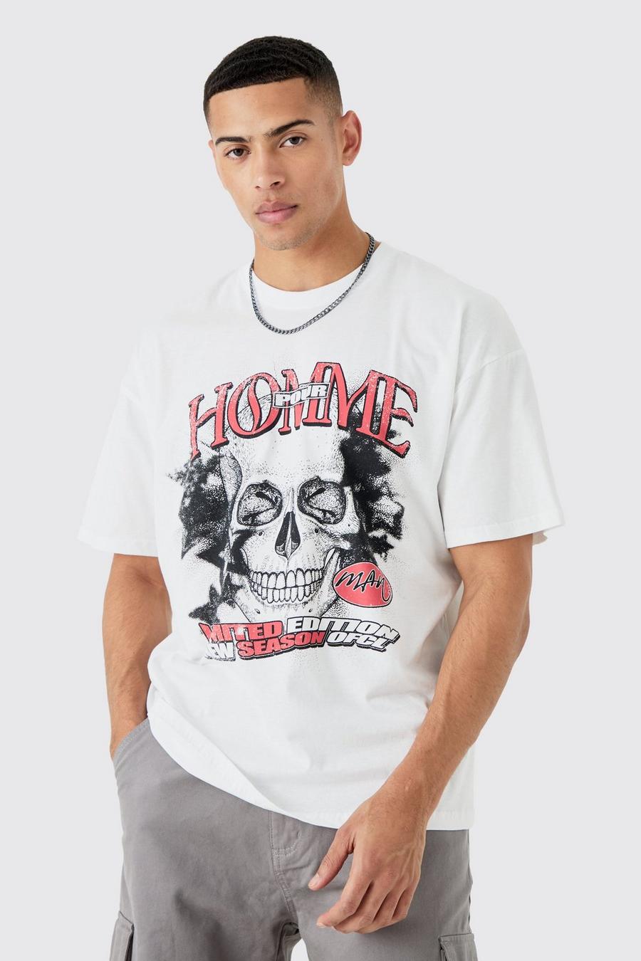 Camiseta oversize con estampado gráfico de calavera, White