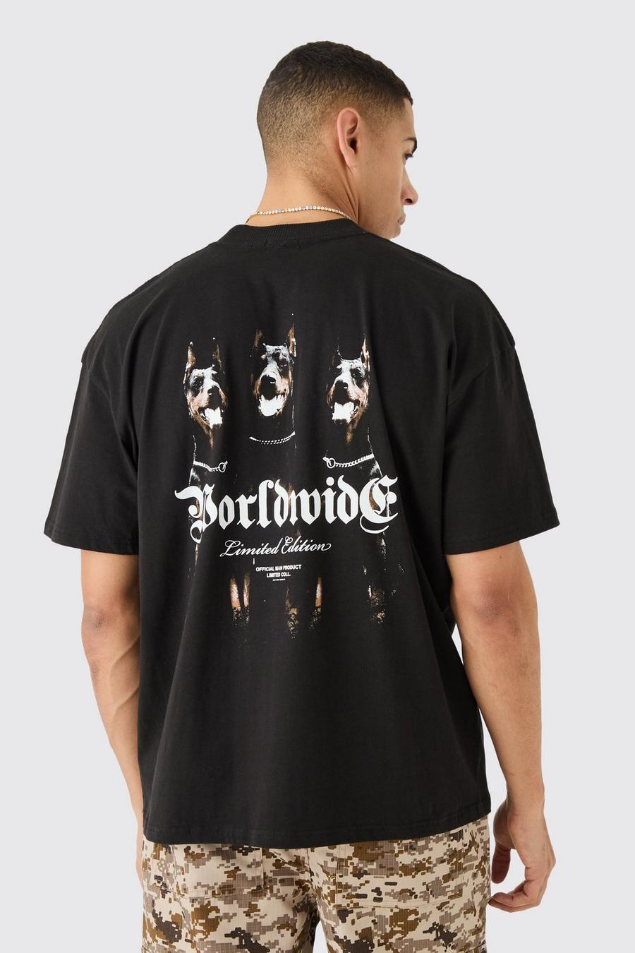 Black Oversized Boxy Worldwide Honden T-Shirt Met Print image number 1
