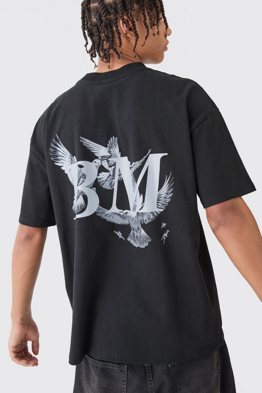 T-shirt oversize con grafica Bm, Black