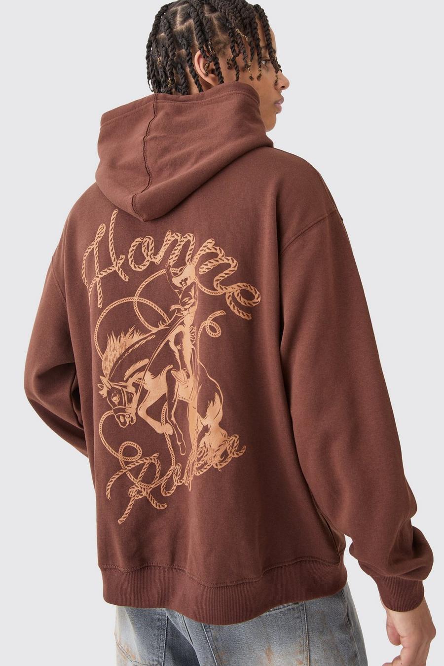 Oversize Hoodie mit Rodeo-Print, Chocolate