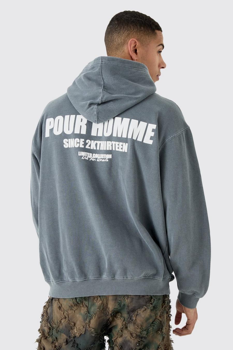 Slate blue Pour Homme Oversize hoodie med tvättad effekt