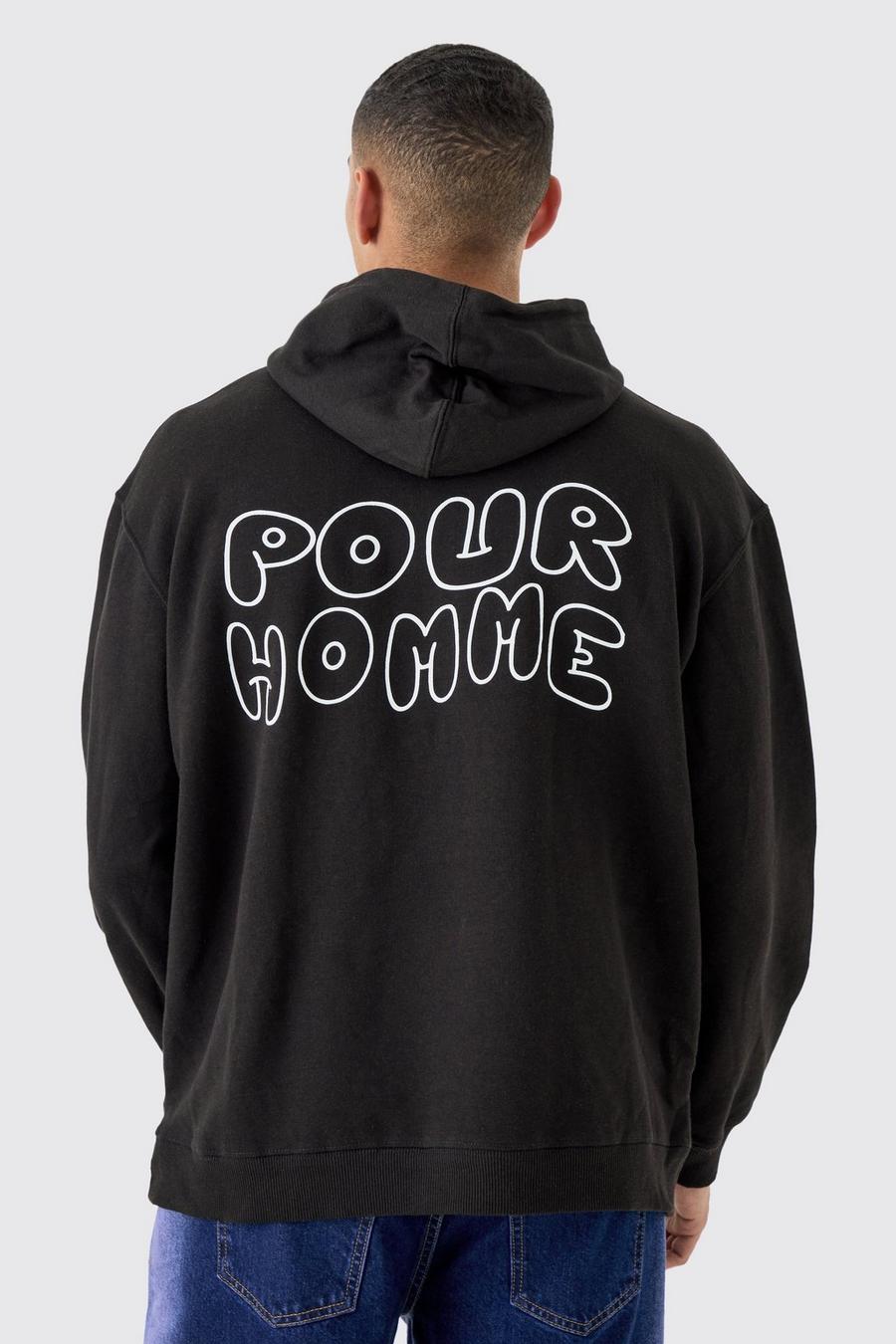 Oversize Hoodie mit Pour Homme Print, Black