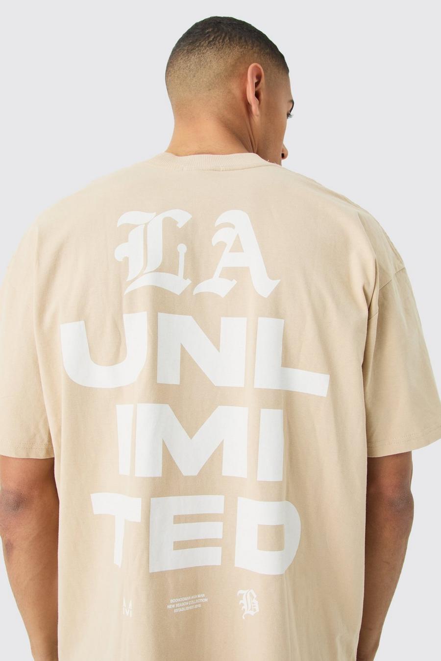 Camiseta oversize con estampado gráfico Unlimited, Sand