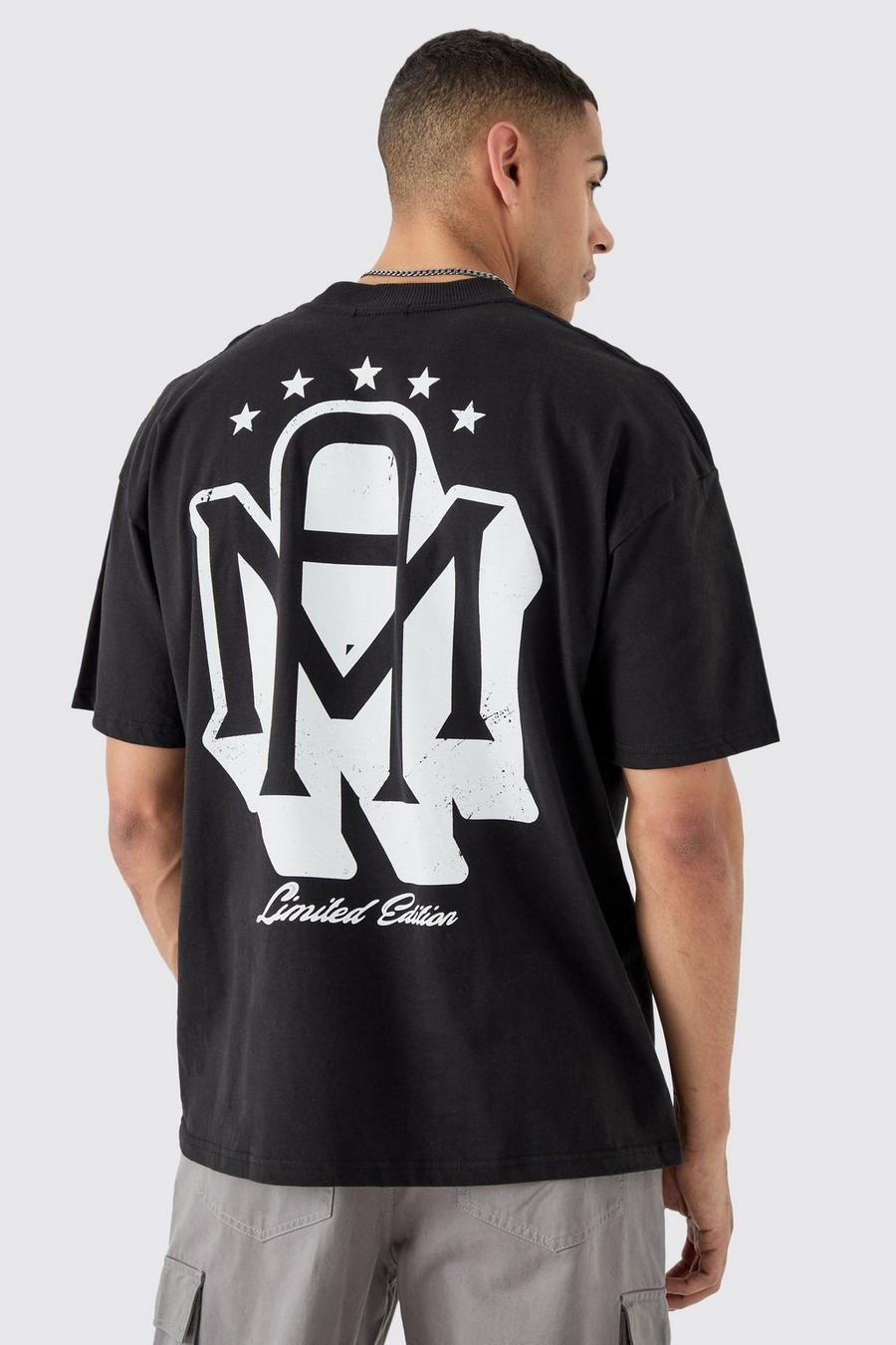 Camiseta oversize con estampado gráfico MAN, Black