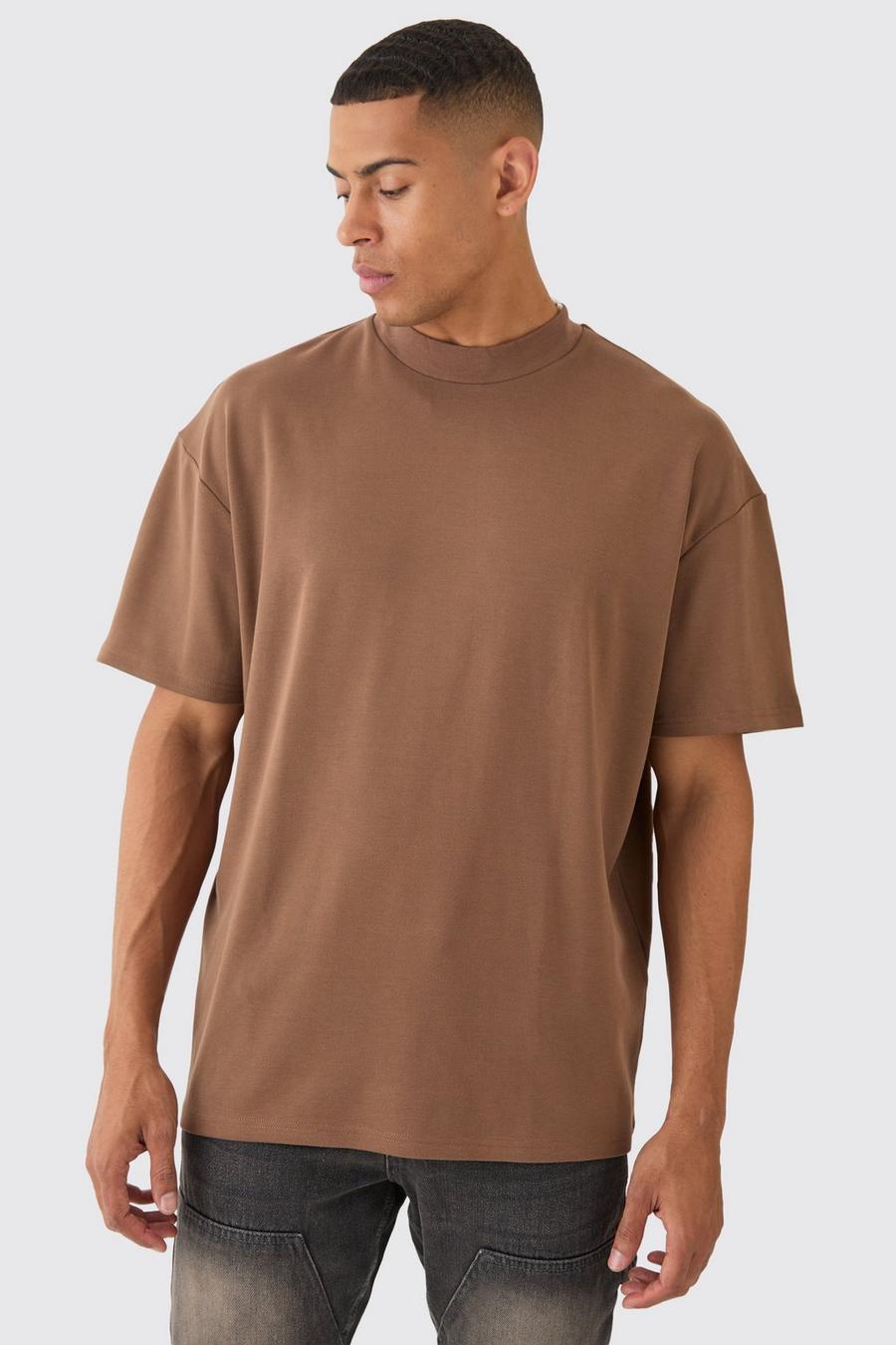 Mocha Extended Neck Oversized Super Heavy Premium T-shirt image number 1