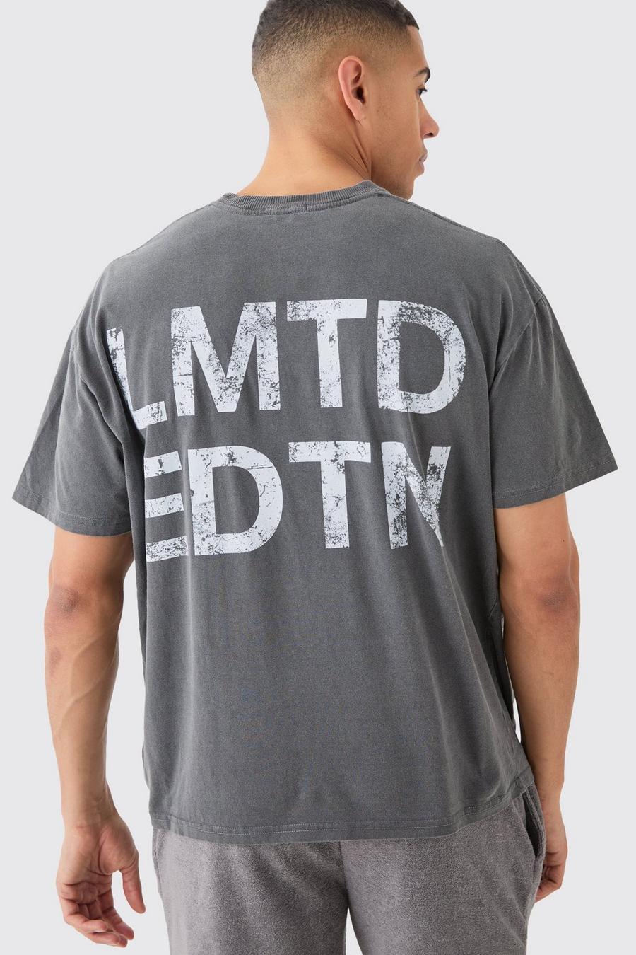 Camiseta oversize sobreteñida con estampado Lmtd, Charcoal image number 1
