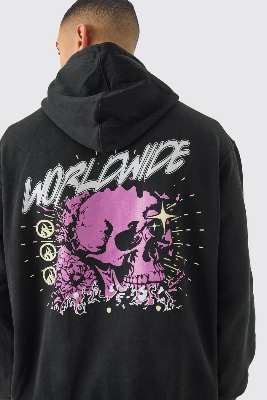 Black Worldwide Oversize hoodie med dödskalle