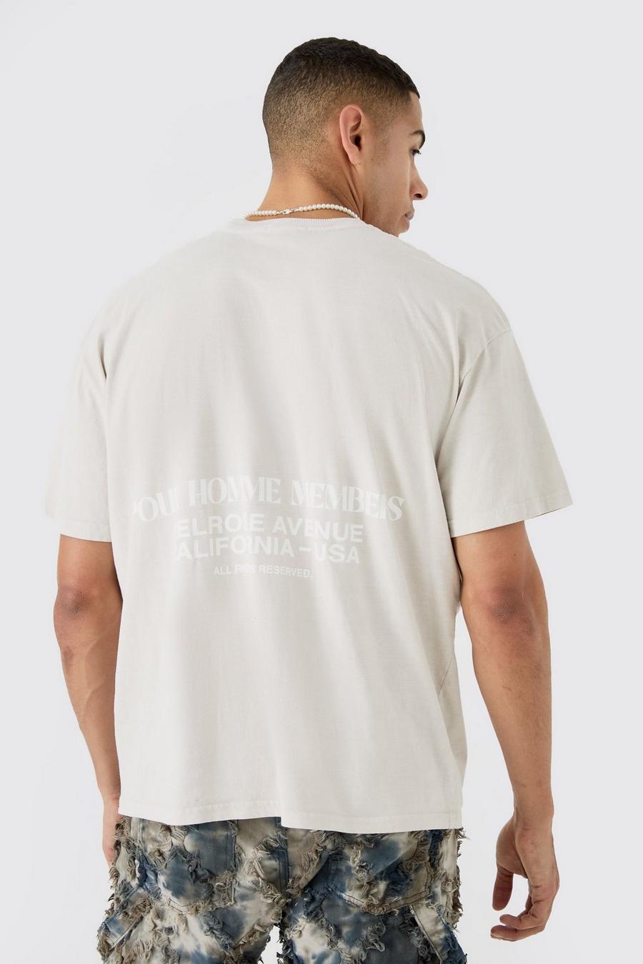 Camiseta oversize recta sobreteñida con estampado gráfico, Pale pink