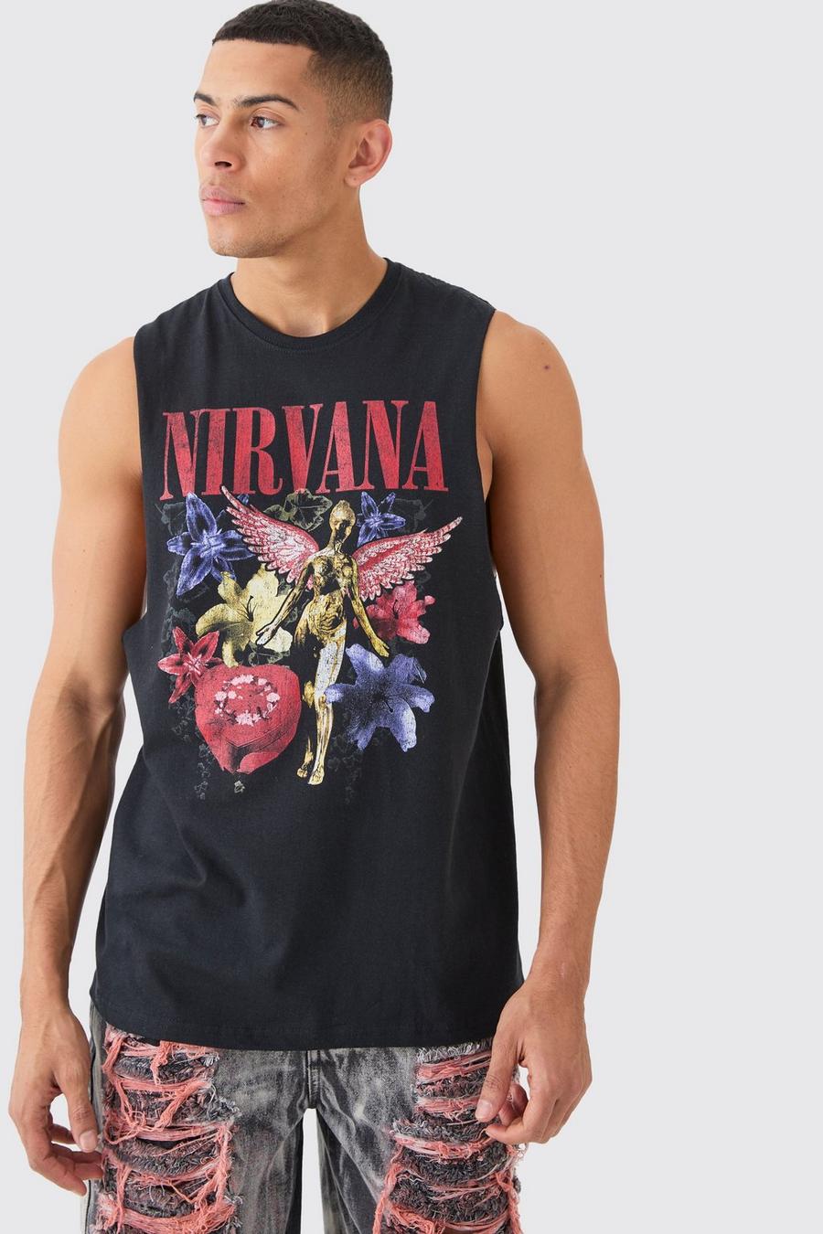 Top sin mangas oversize con estampado de Nirvana, Black