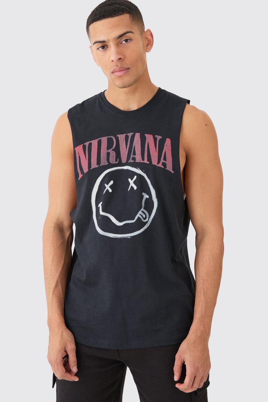 Top sin mangas oversize con estampado de Nirvana, Black