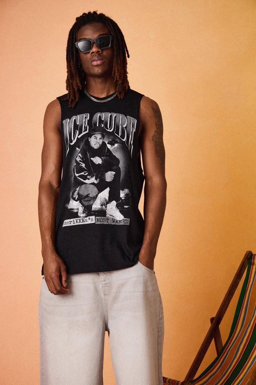 Black Oversized Gelicenseerde Ice Cube Tank Top