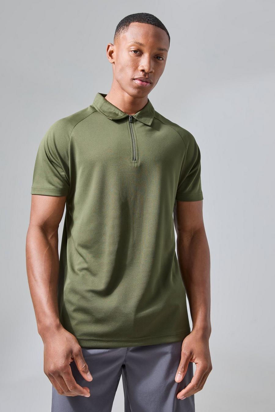 Man Active Golf Poloshirt mit Reißverschluss, Khaki