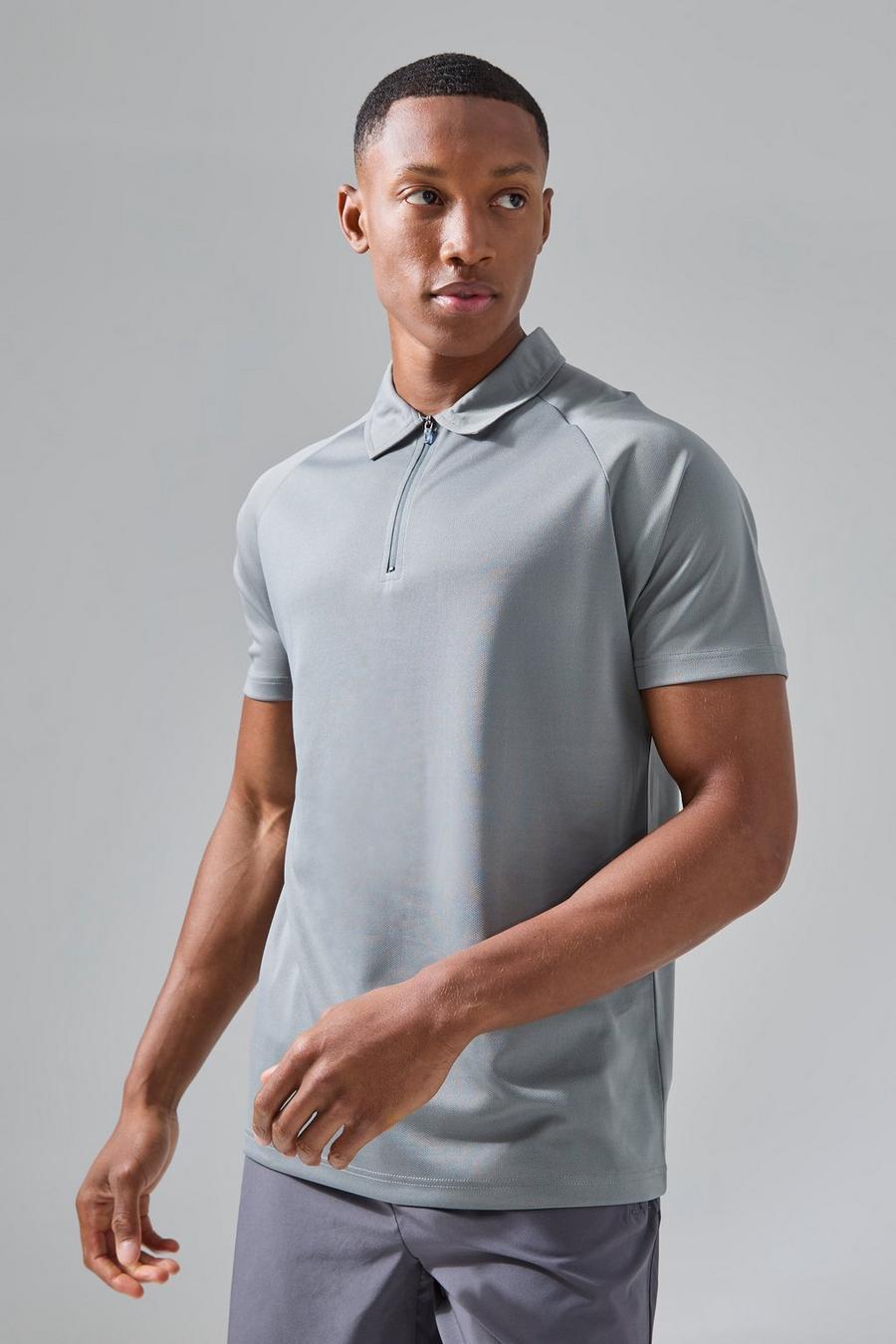 Man Active Golf Poloshirt mit Reißverschluss, Charcoal