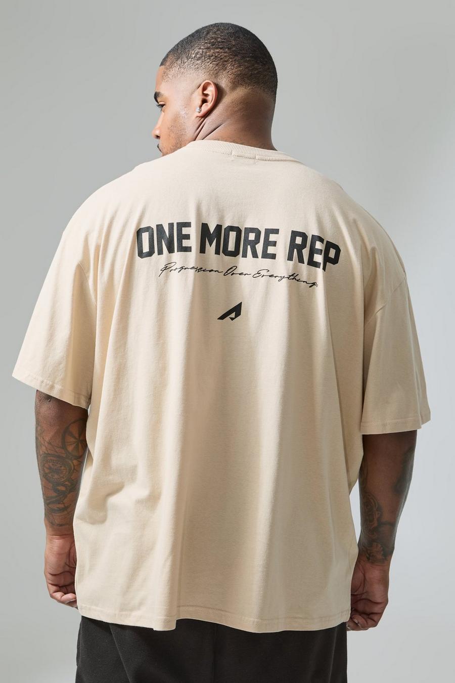 Camiseta Plus Active oversize con estampado One More Rep, Sand