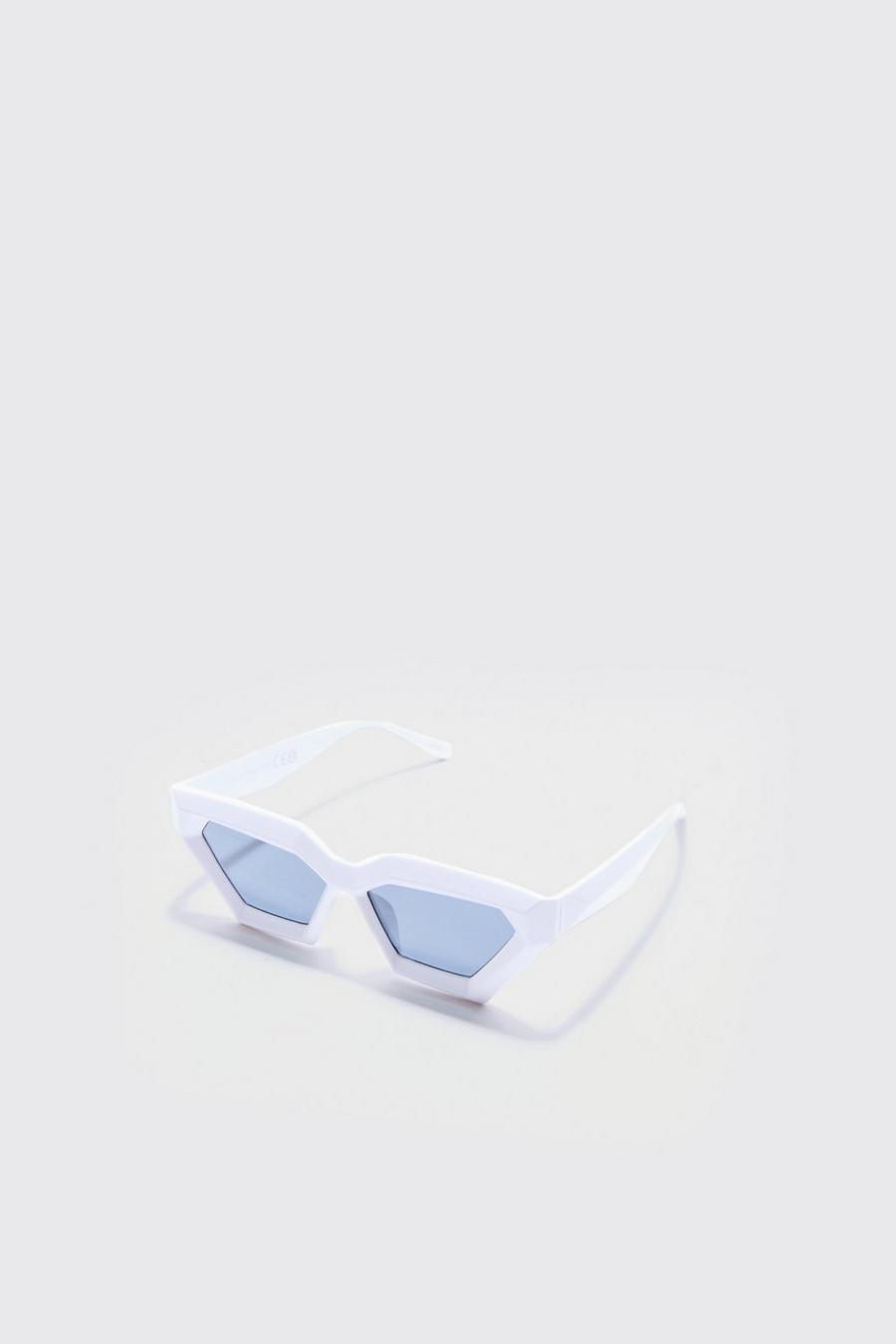 Klobige Plastik Sonnenbrille in Weiß, White