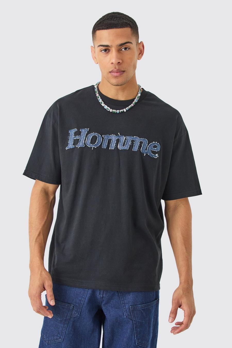 Camiseta oversize vaquera con apliques, Black image number 1