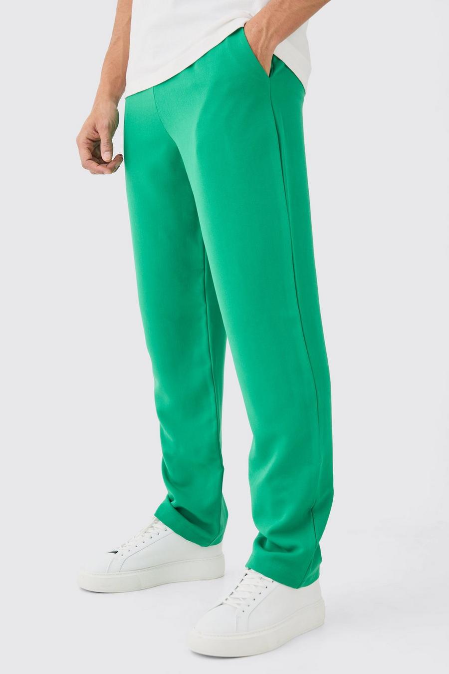 Pantalón recto con cordón elástico en la cintura, Emerald