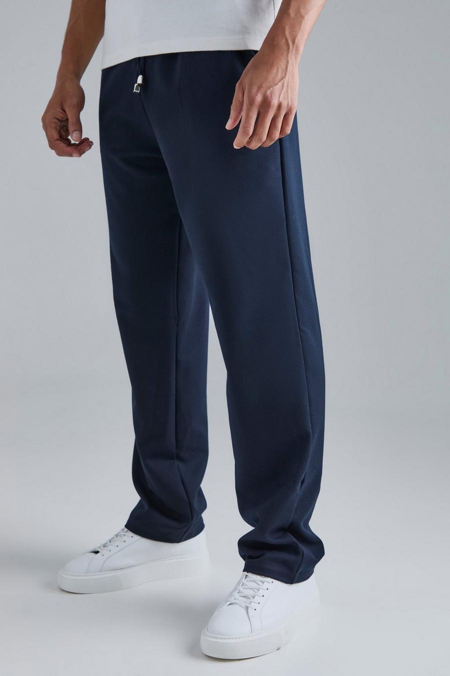 Elastic Waist Straight Fit Trouser in Navy