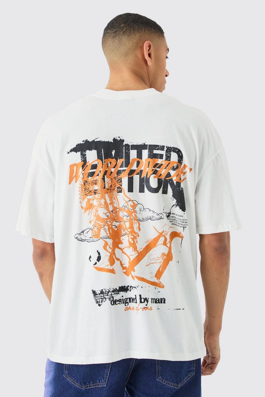 White Oversized Limited Edition T-Shirt Met Brede Nek
