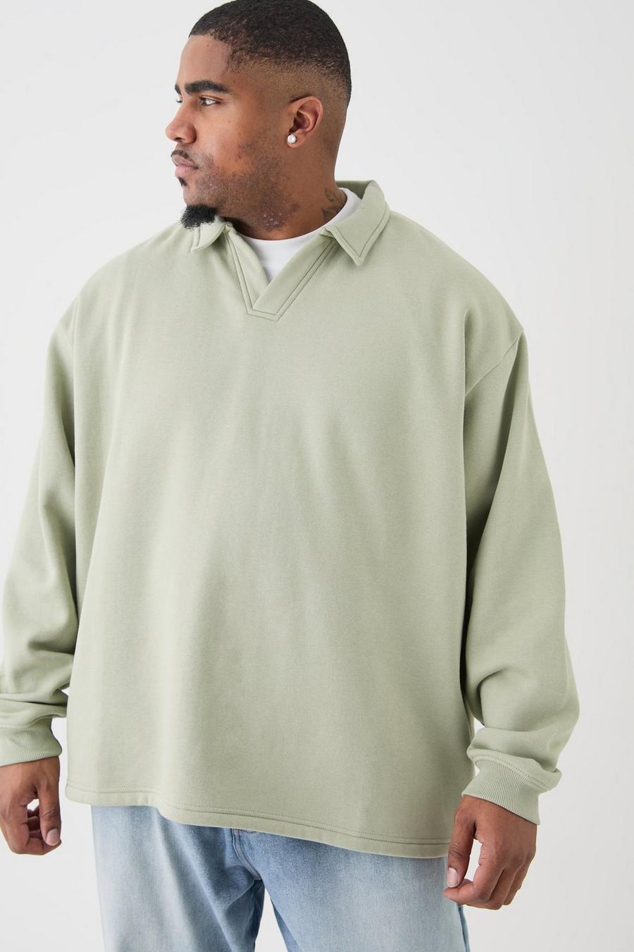 Sage Plus Oversized Revere Rugby Sweatshirt Polo  image number 1