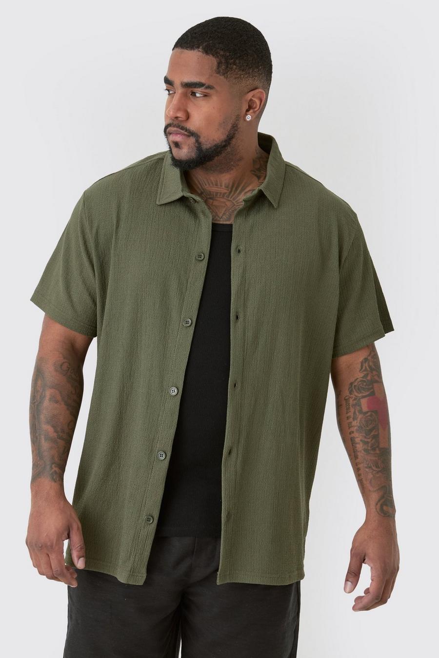 Khaki Plus Kaki Regular Fit Overhemd Met Korte Mouwen En Textuur