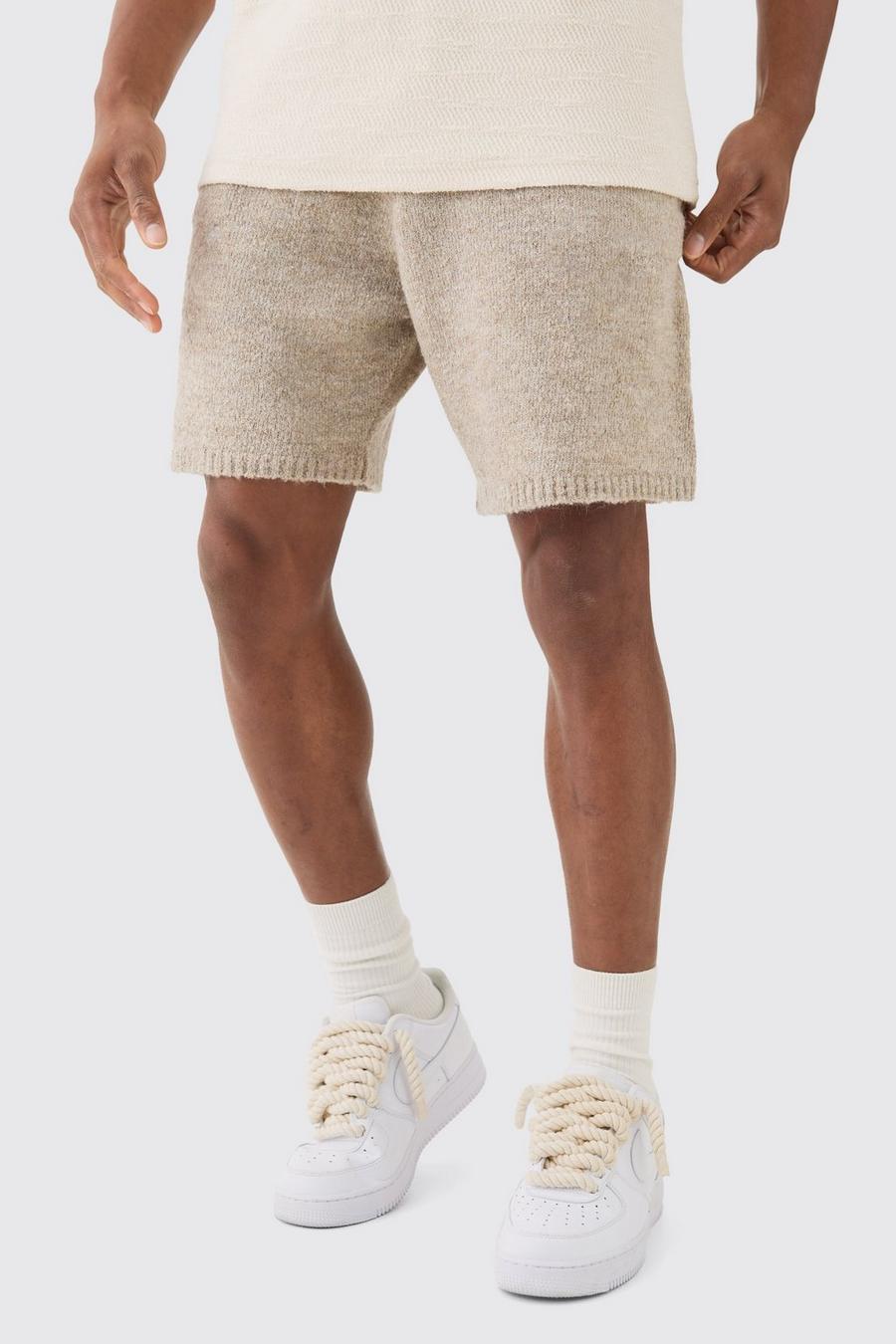 Lockere Bouclee-Shorts mit Print, Stone